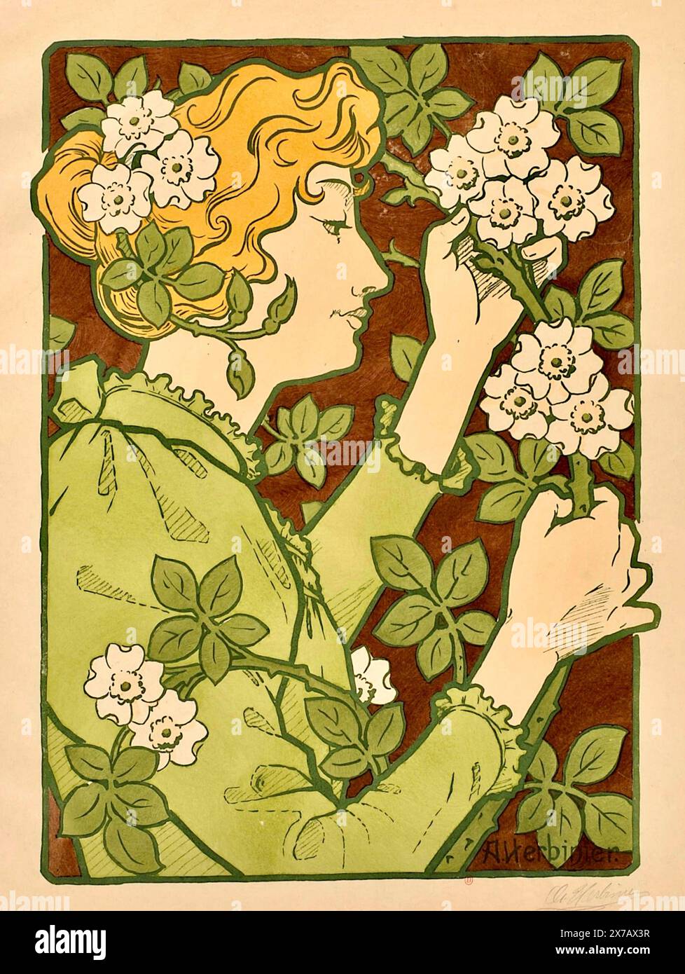 Arsène Julien Herbinier (French lithograph artist born in Paris in 1869) - Salon des Cent - 1899 Stock Photo