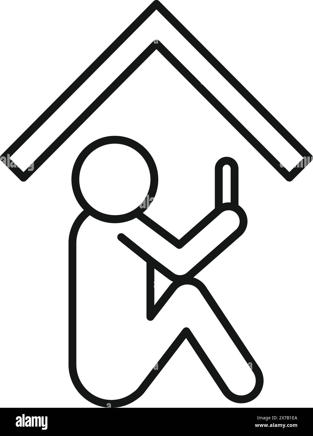 A linear icon depicting a stick figure under a house roof, denoting