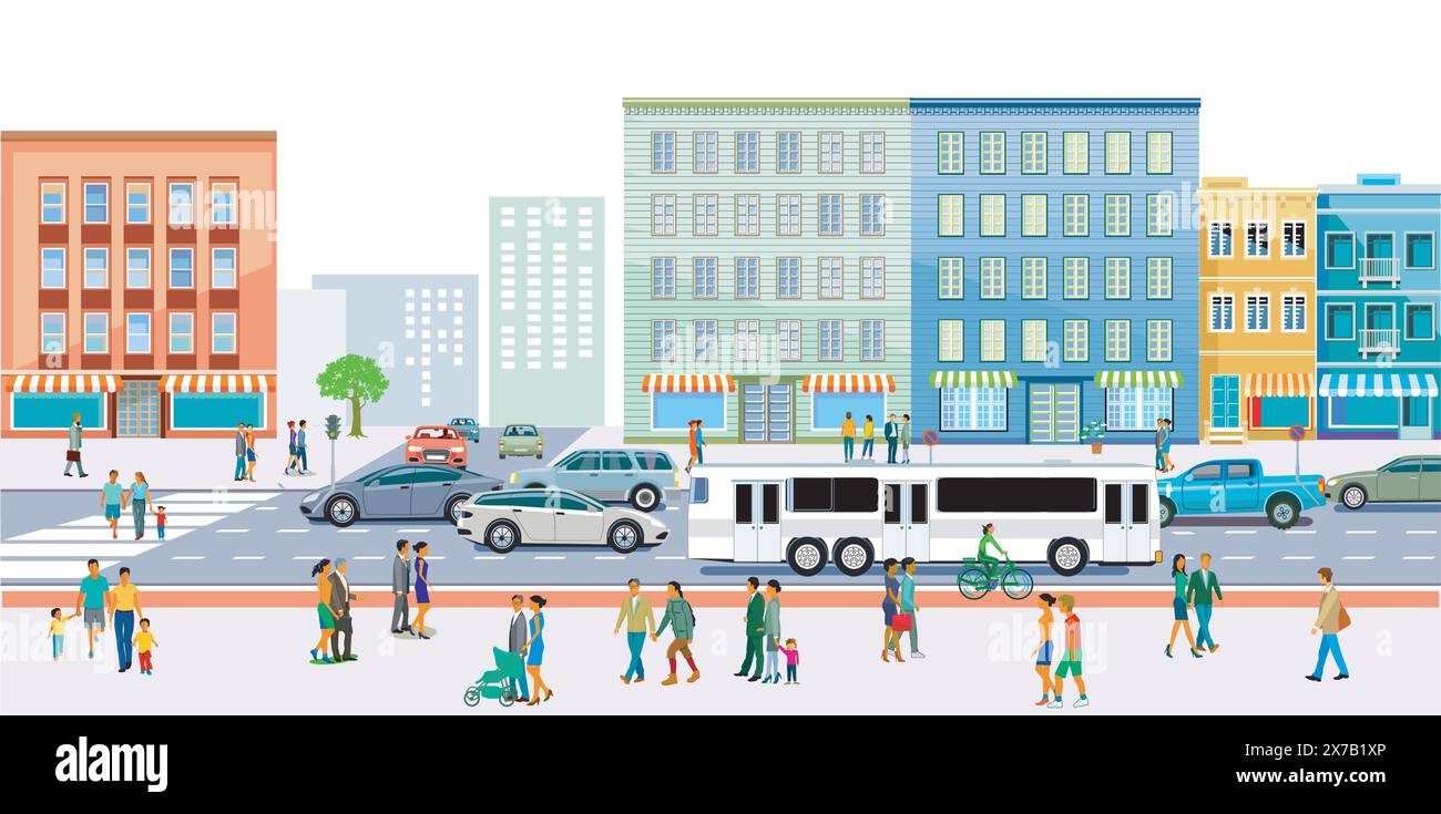 City silhouette of a city with traffic on the city highway ...