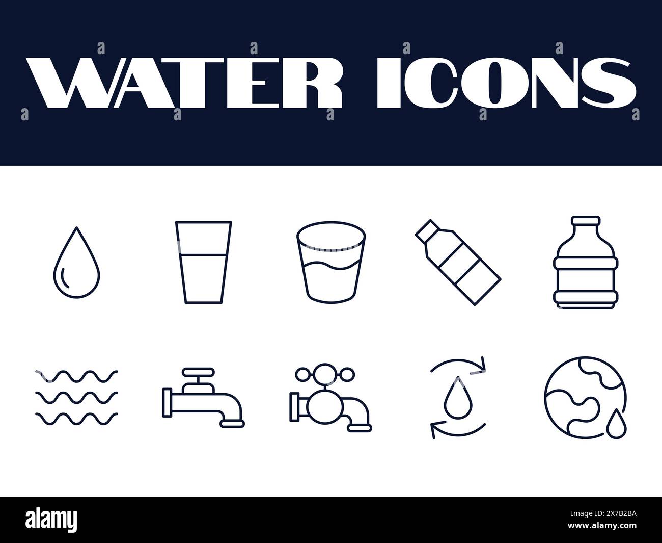 Water icons set. Water line drinks icon vector illustration. Water ...