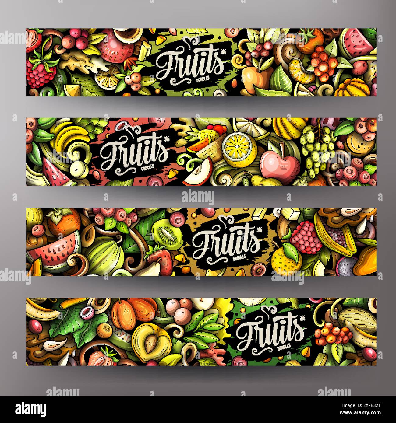 Cartoon vector doodle set of Fresh Fruits banners Stock Vector Image ...