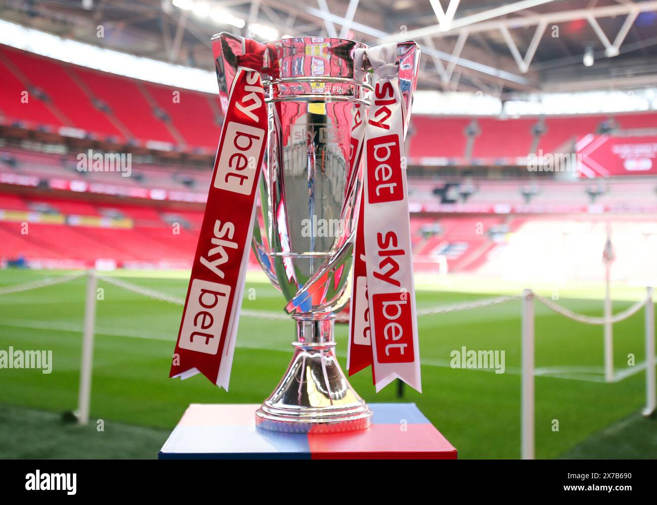 A general view of the League Two play off trophy ahead of the playoff