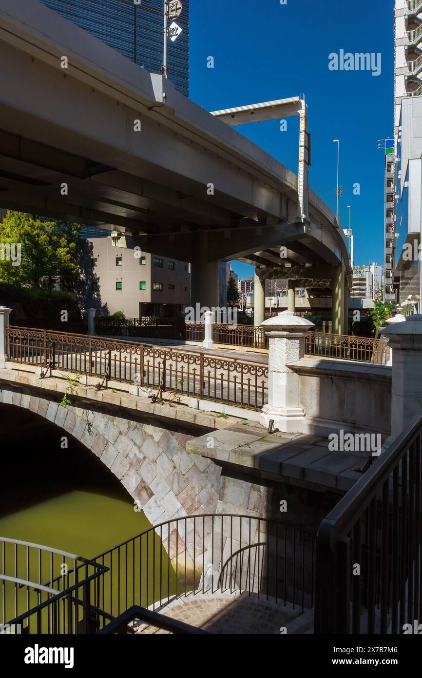 Ancient Tokiwa Bridge over the Nihonbashi River in central Tokyo, built in 1877 during the early Meiji Era Stock Photo