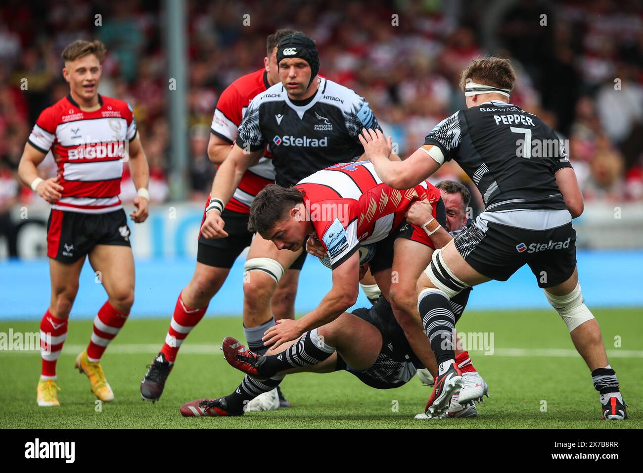 Gloucester Rfc Santi Socino of Gloucester Rugby is tackled during the Gallagher ...