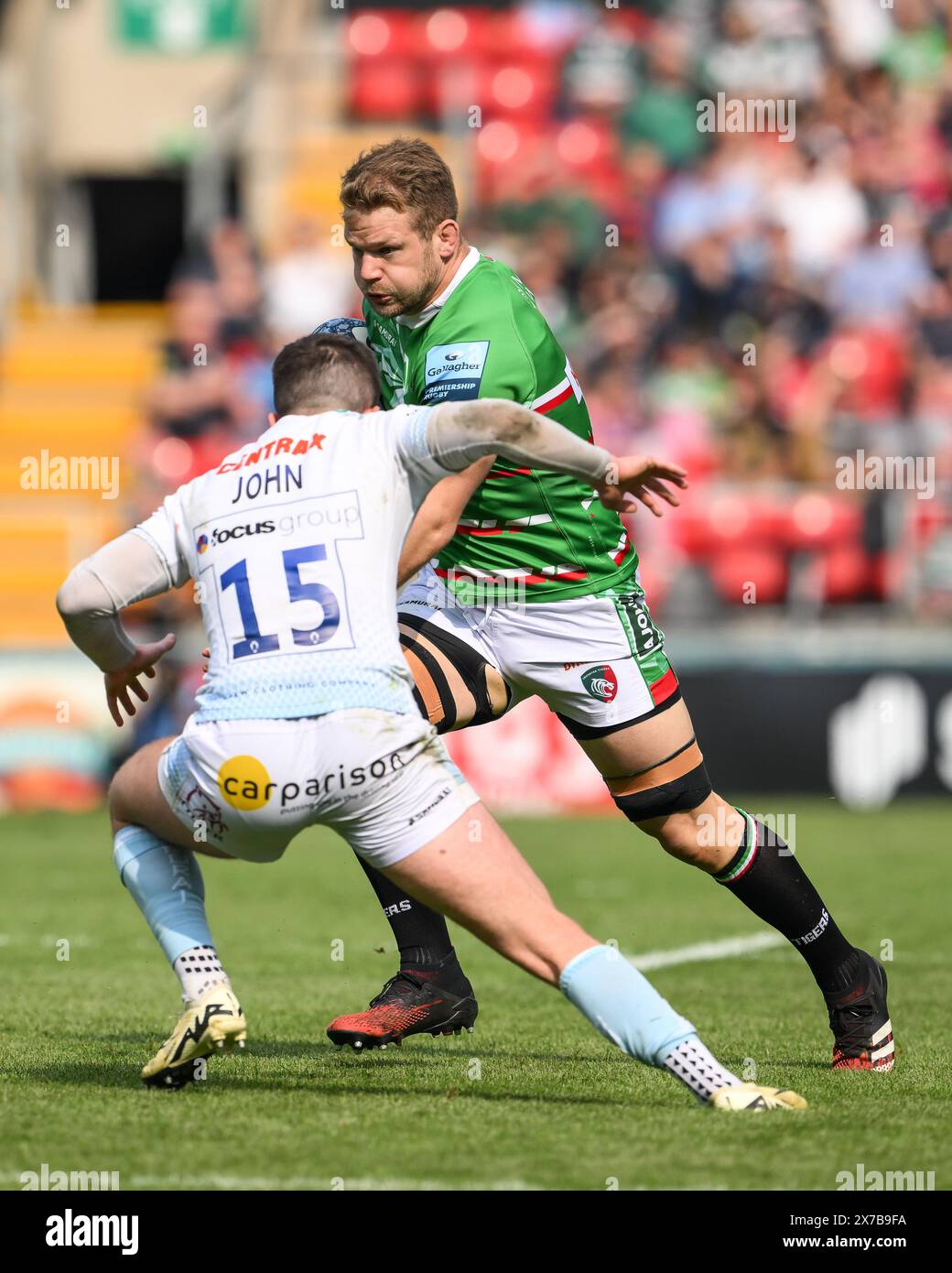 Olly Cracknell of Leicester Tigers makes a break during the Gallagher Premiership match Leicester Tigers vs Exeter Chiefs at Mattioli Woods Welford Road, Leicester, United Kingdom, 18th May 2024 (Photo by Craig Thomas/News Images) in, on 5/18/2024. (Photo by Craig Thomas/News Images/Sipa USA) Credit: Sipa USA/Alamy Live News Stock Photo