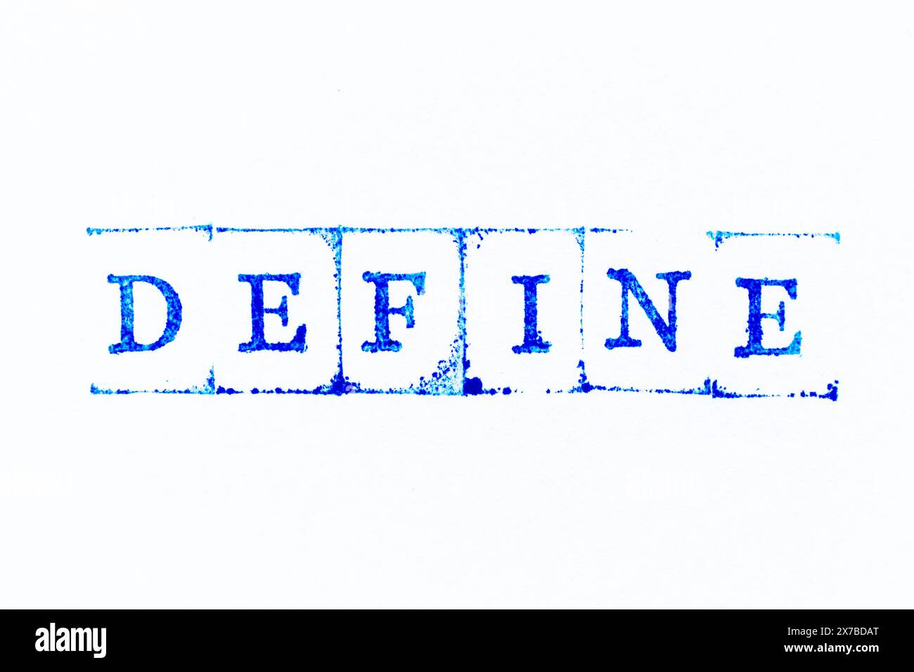 Blue color ink rubber stamp in word define on white paper background