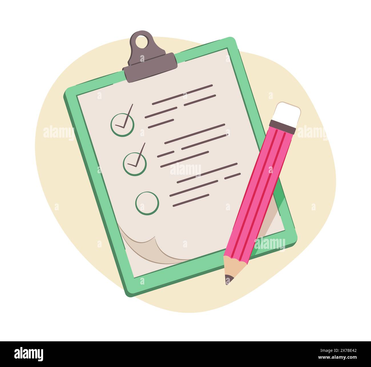 Checklist Paper on Clipboard with Pencil in Flat Design for Checklist ...