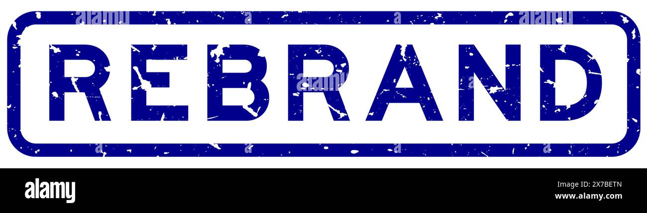 Grunge blue rebrand word square rubber seal stamp on white background ...