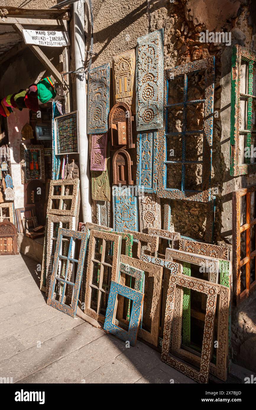 Tanzania, Zanzibar, Stone Town, Frames and other wood handicraft