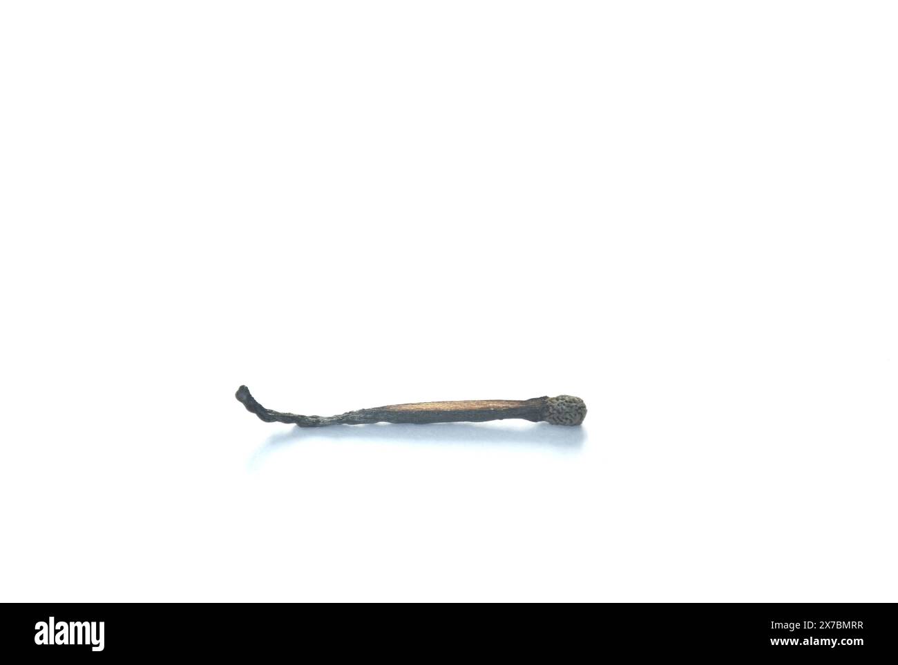 black matchstick ash after burning arranging on white background Stock Photo