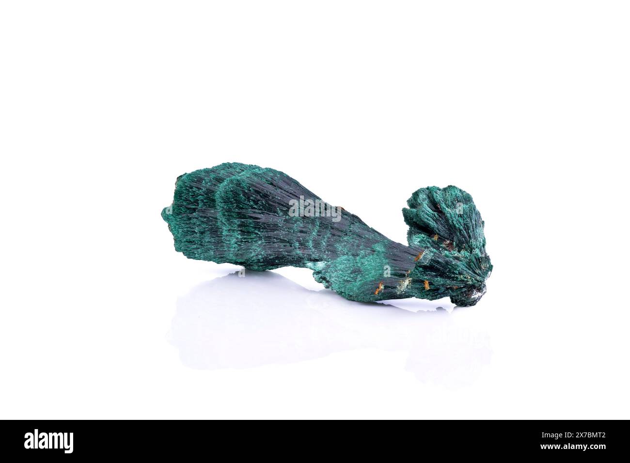 green malachite photography isolated on white blackground. macro detail background. close-up Rough raw unpolished semi-precious gemstone. Stock Photo
