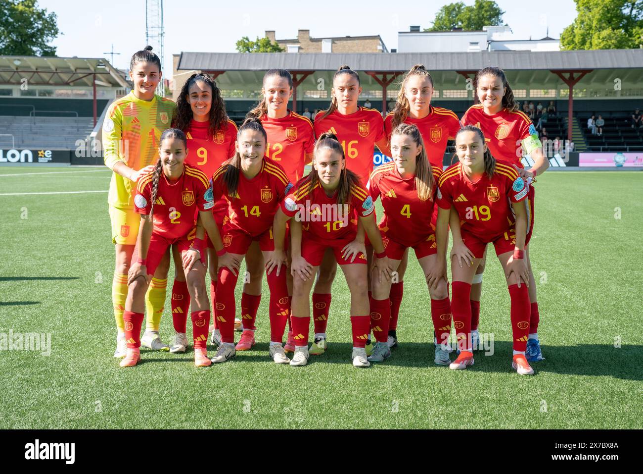 Malmö, Sweden. 18th May, 2024. The starting-11 of Spain for the UEFA Women's Under-17 EURO Championship final between England and Spain at Malmö Idrottsplats in Malmö. (Photo Credit: Gonzales Photo/Alamy Live News Stock Photo