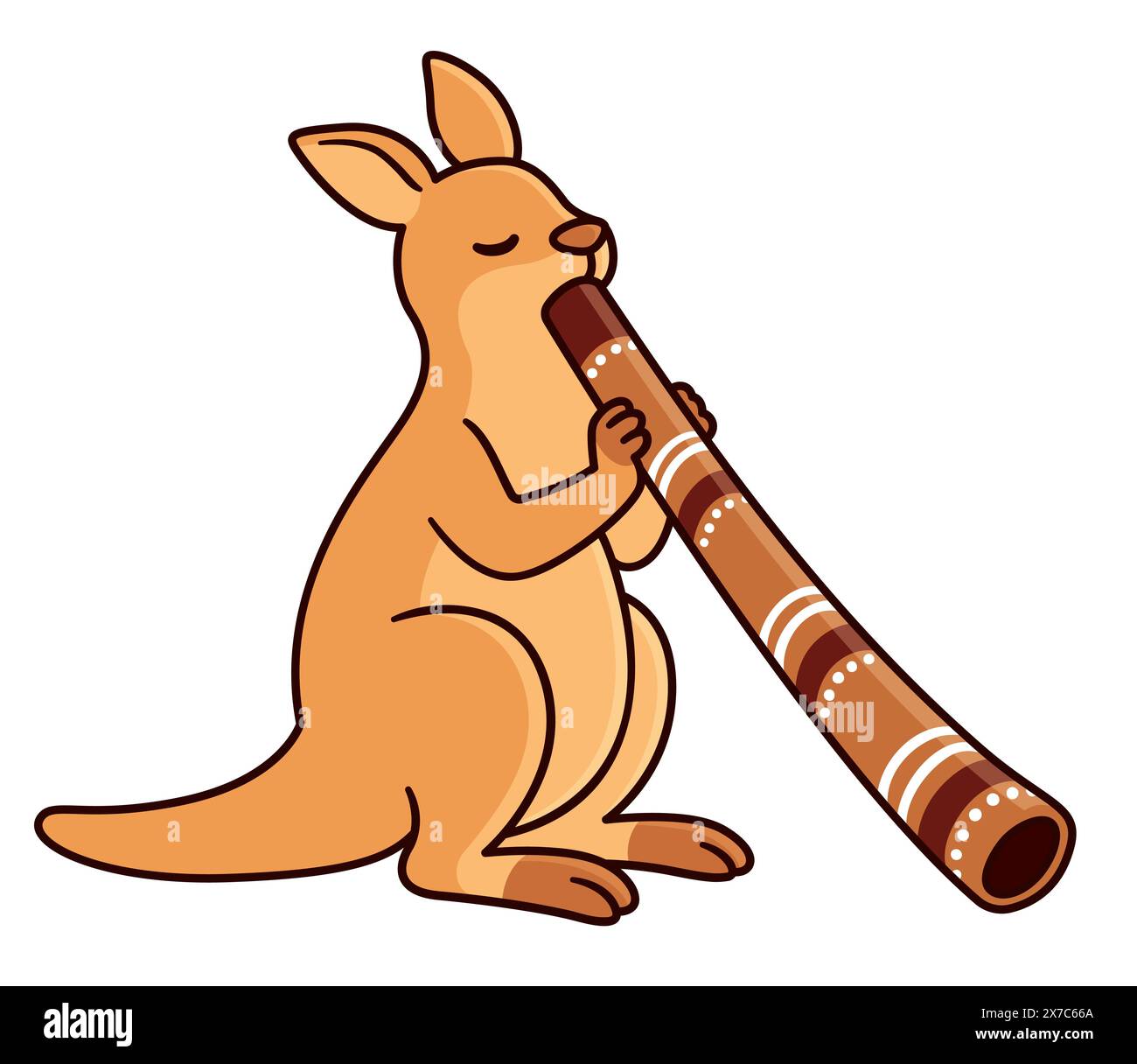 Cartoon kangaroo playing didgeridoo. Funny character, Australian symbol