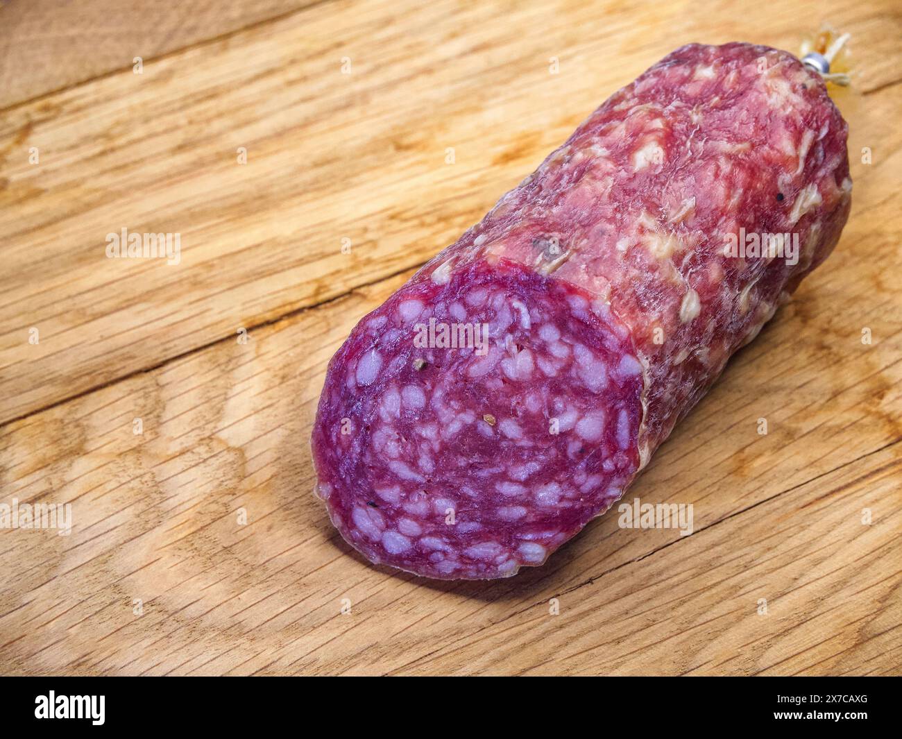 The salami’s rich color and visible fat content indicate a highquality product Stock Photo Alamy