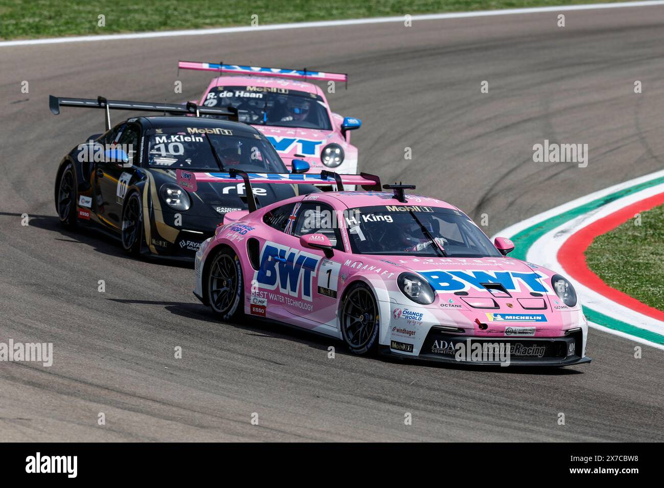 Imola, Italy. 19th May, 2024. #1 Harry King (UK, BWT Lechner Racing), #10 Marvin Klein (F, Schumacher CLRT), #3 Theo Oeverhaus (D, BWT Lechner Racing), Porsche Mobil 1 Supercup at Autodromo Internazionale Enzo e Dino Ferrari on May 19, 2024 in Imola, Italy. (Photo by HOCH ZWEI) Credit: dpa/Alamy Live News Stock Photo