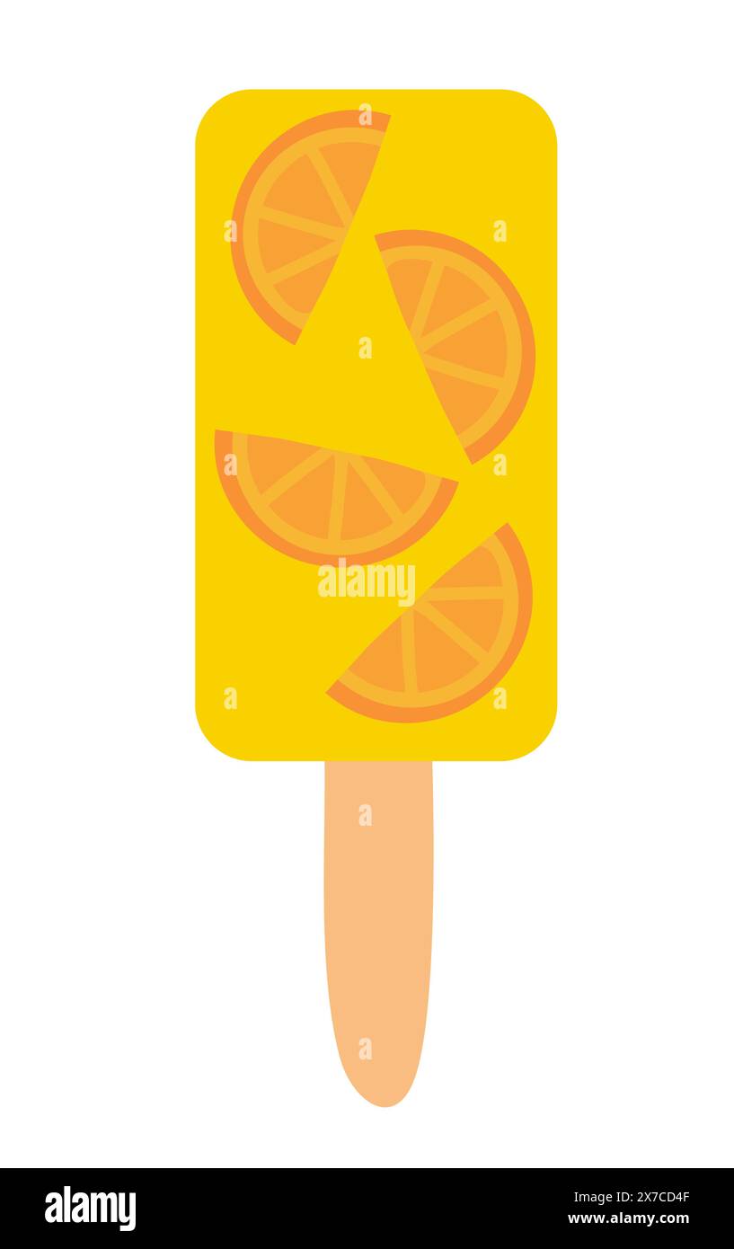 Ice cream with orange slice on stick. Summer time sweet food. Vector flat illustration. Stock Vector
