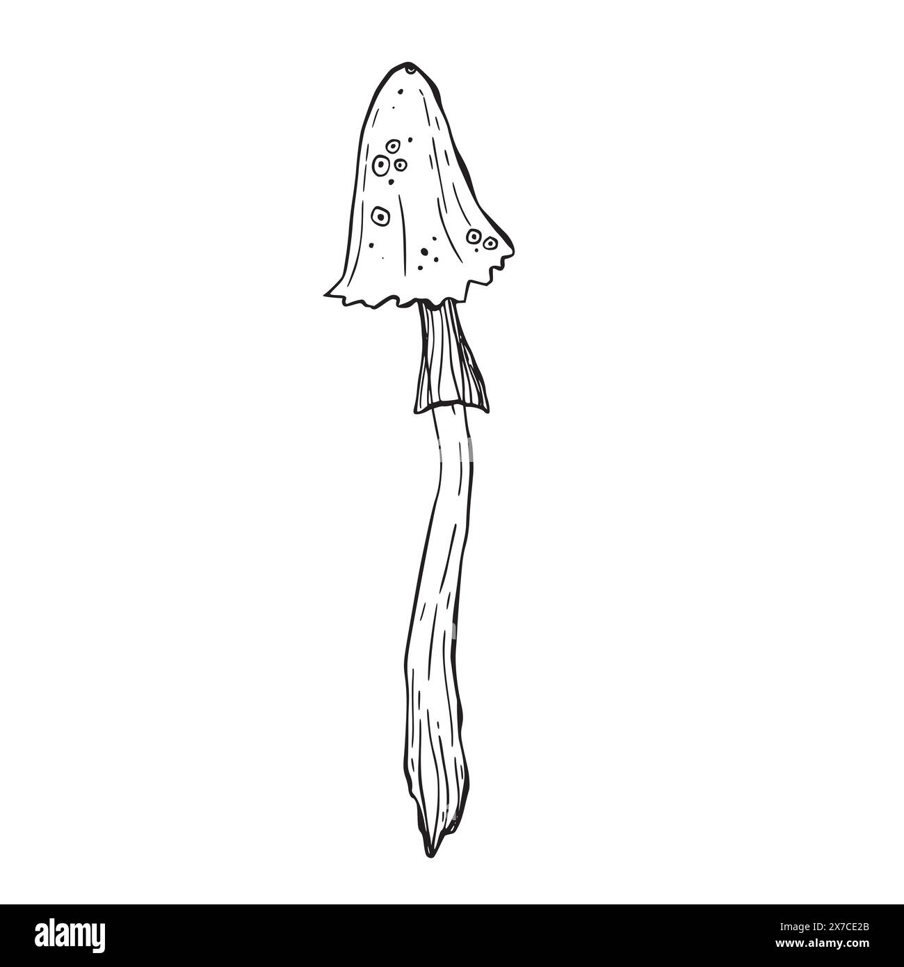lineart magic poisonous mushroom element. Tattoo fungus design, trendy romance symbol. Witch amanita mushrooms for Halloween. Vector sketch toadstool Stock Vector