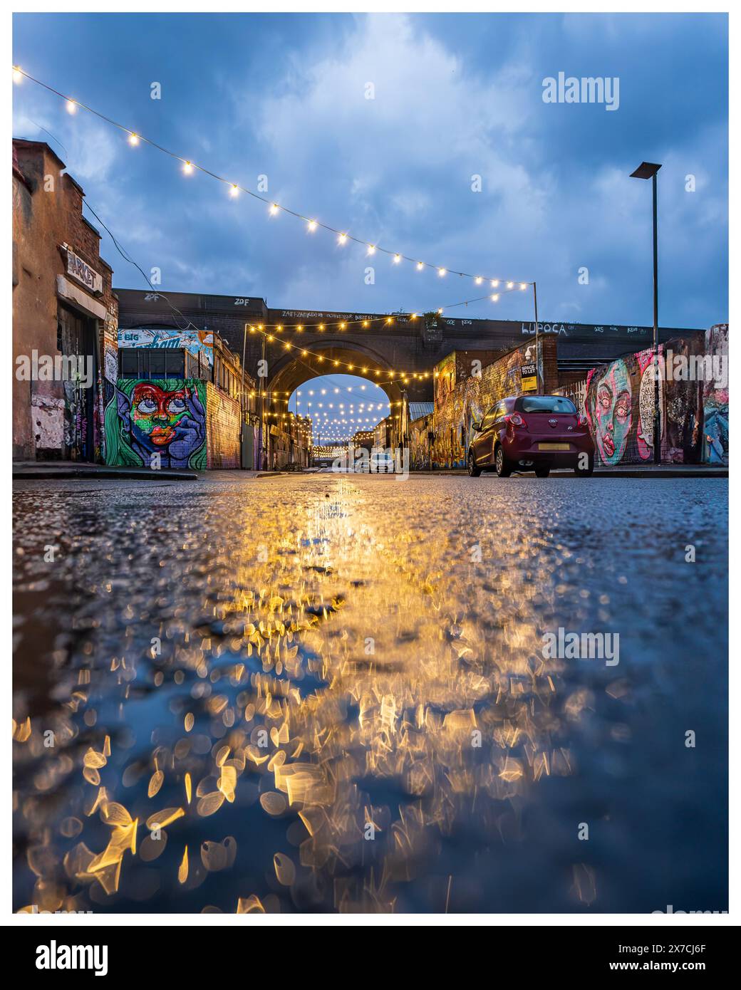 Digbeth Urban street at night on a wet day Stock Photo