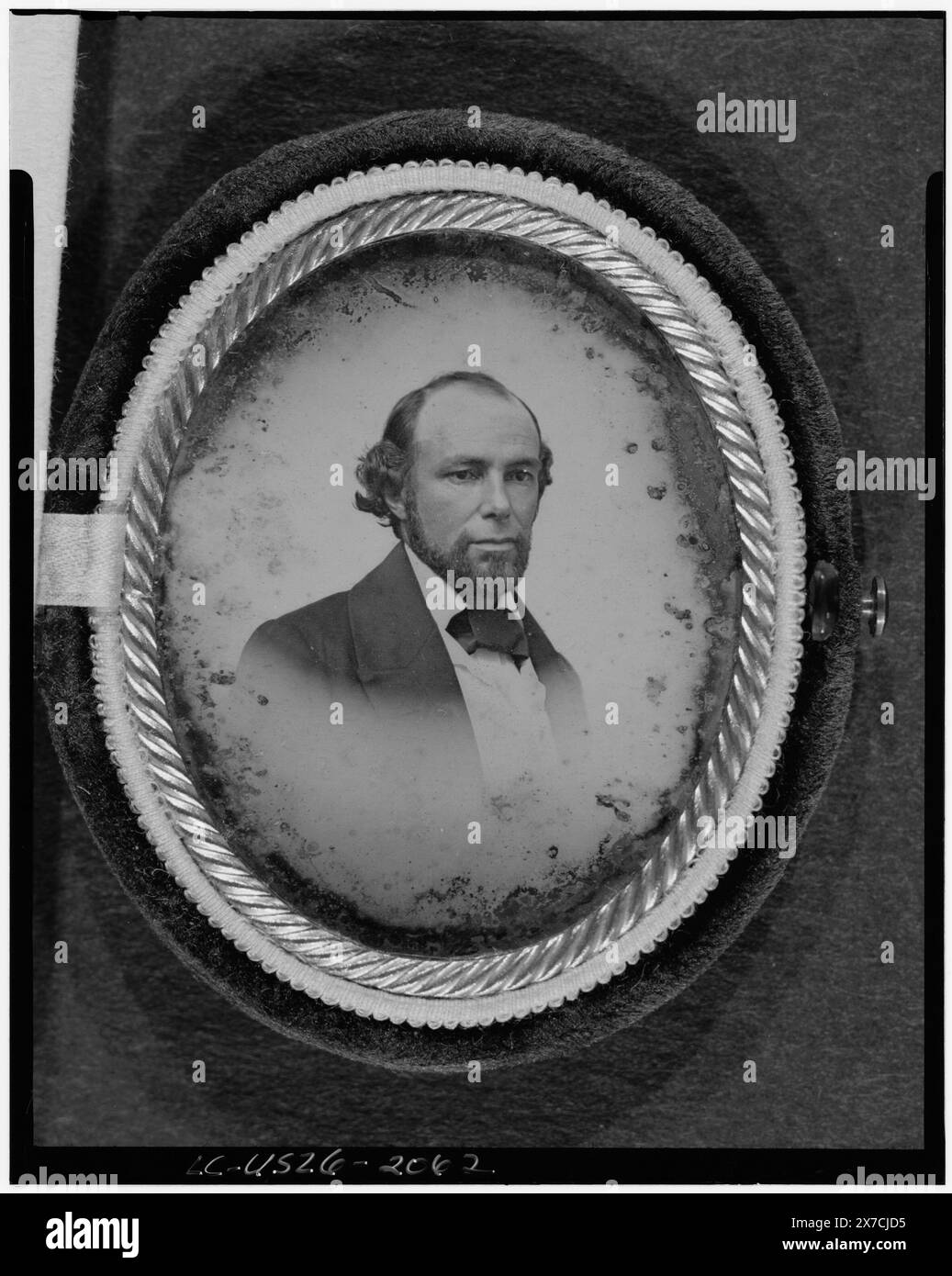Henry Rodgers, head-and-shoulders portrait, facing right, Photographer unidentified., Case: oval red velvet push button case., Accompanying label on case: Henry Rodgers, 1823-1854., Transfer; Manuscript Division; 1993; (DLC/PP-1993:211)., Forms part of: Rodgers Family Papers, 1740-1977 ,  Forms part of: Daguerreotype collection  Rodgers, Henry,  -1854. Stock Photo