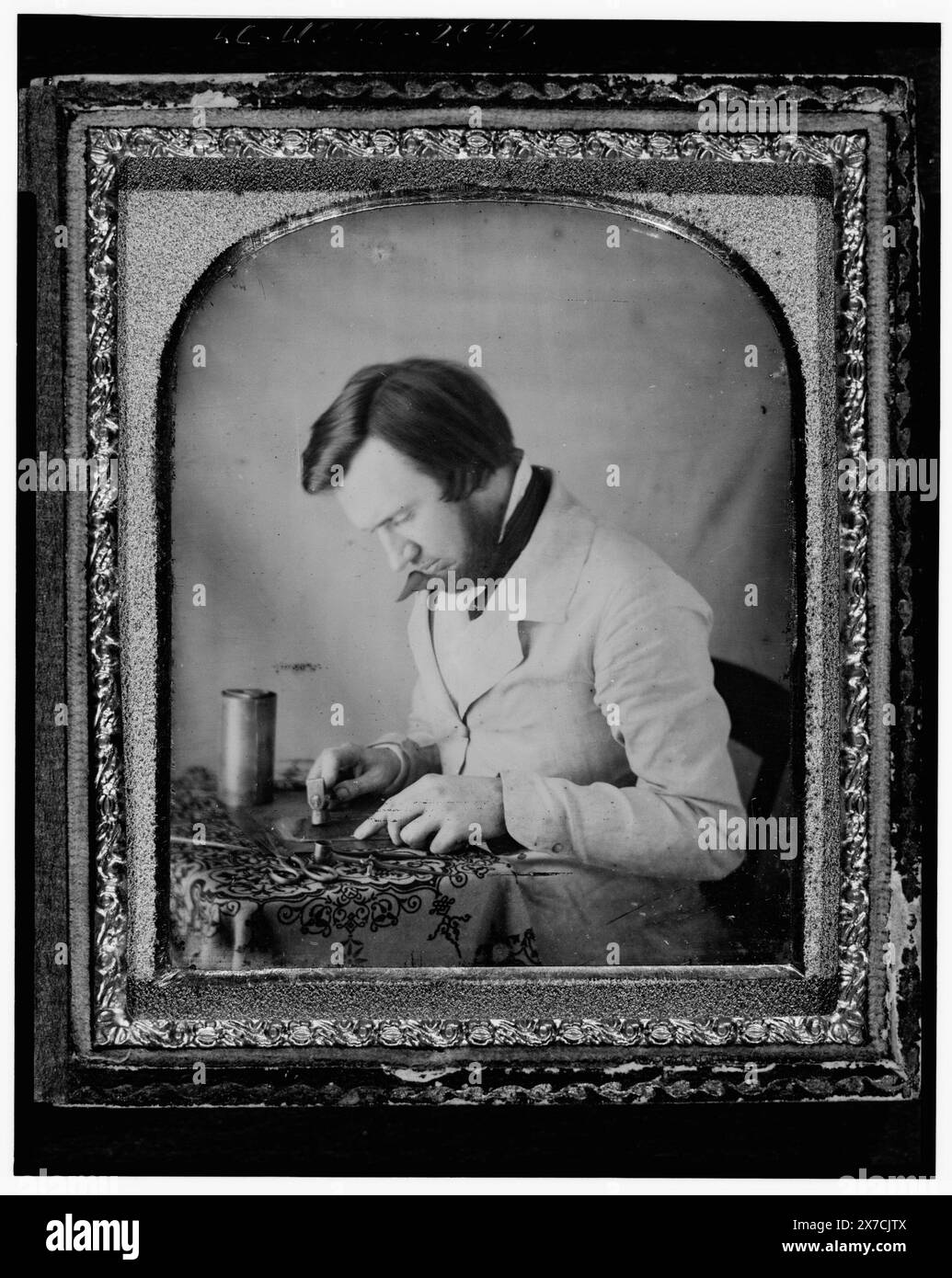 Occupational portrait of a tinworker , halflength, left profile