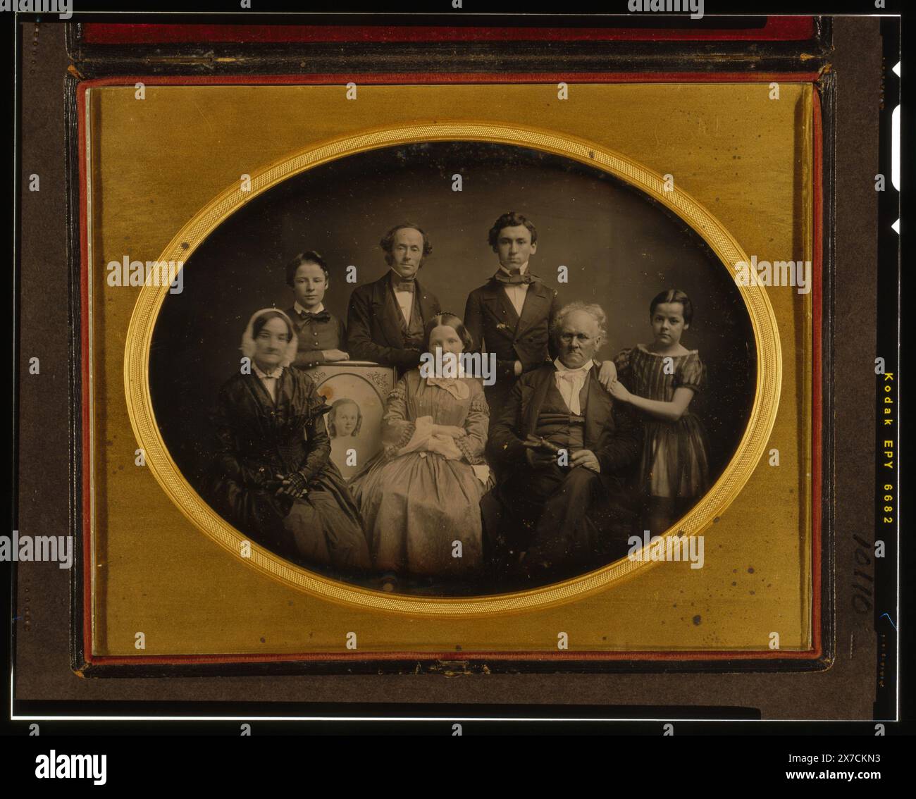 Portrait of the Prime family, Case: plain leather., Label adhered to velvet inside case: 'Julia Germain Prime, Wendell Prime, picture of Eddie Prime (died as a child), S. Irenaeius Prime, Eloisa Lemet Prime, Samuel Thornton Keymes [i.e., Kemeys] Prime, Nathaniel Scudder Prime, Mary Prime [Stoddard].', Gif/Purchase; Michael Lehr and Robin Kelsey; 1999; (DLC/PP-1999:031)., Forms part of: Daguerreotype collection  Prime, Samuel Irenaeus,  1812-1855. , Prime, Julia Germain,  1789-1874. , Prime, Wendell,  1837- , Prime, Edward Irenaeus,  1847-1849. , Prime, Eloisa Lemet Williams,  1812-1894. , Prim Stock Photo