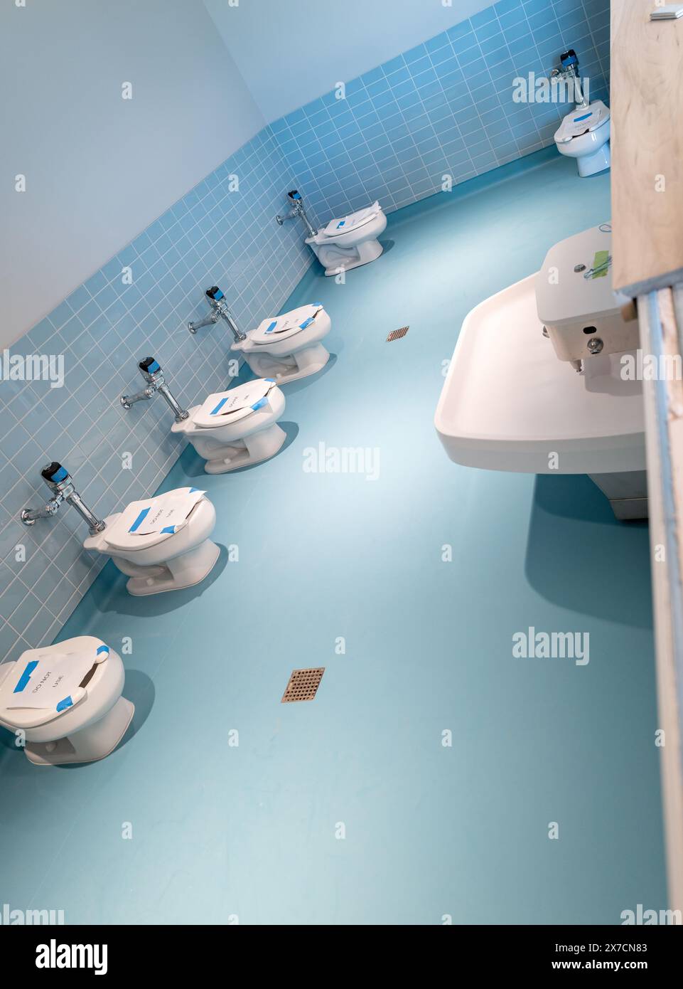 Washing and toilets Preschool bathroom for your children Stock Photo