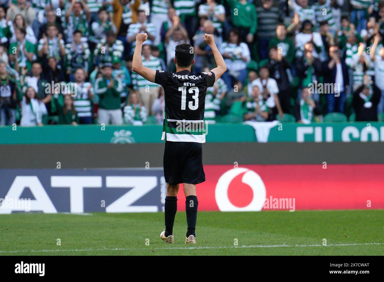 Luis Neto of Sporting CP gestures during Liga Portugal BWIN football match between Sporting CP and GD Chaves at Estadio Jose Alvalade.Final match of Liga Portugal BWIN where Sporting CP received the trophy of Portugues League Champions. Final score: Sporting CP 3:0 GD Chaves. Stock Photo
