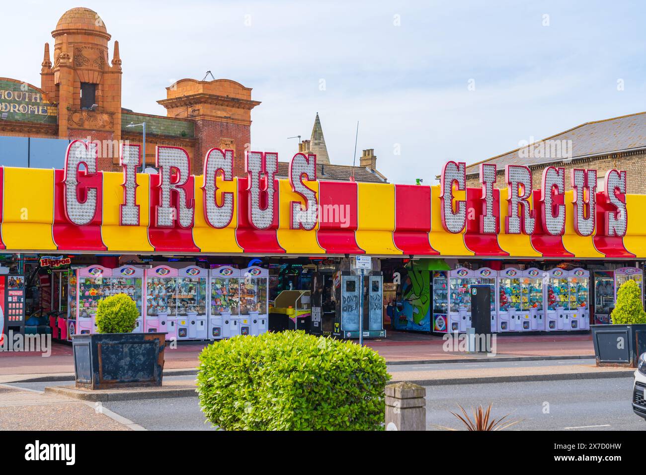 Great Yarmouth, England – May 17 2024: Exterior signage of the Circus