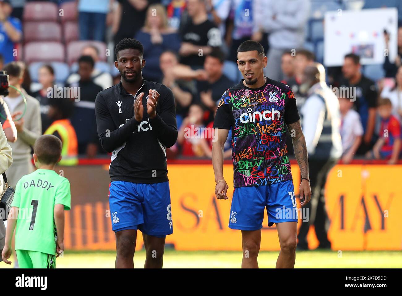 Selhurst Park, Selhurst, London, UK. 19th May, 2024. Premier League Football, Crystal Palace versus Aston Villa; Jefferson Lerma and Daniel Munoz of Crystal Palace during the end of season lap of appreciation. Credit: Action Plus Sports/Alamy Live News Stock Photo