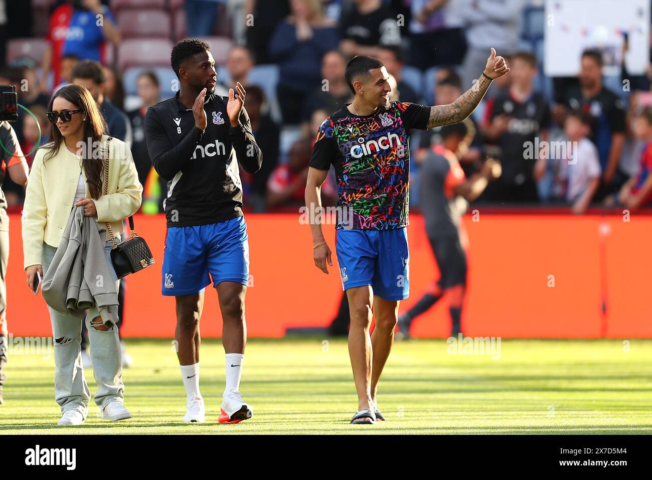 Selhurst Park, Selhurst, London, UK. 19th May, 2024. Premier League Football, Crystal Palace versus Aston Villa; Jefferson Lerma and Daniel Munoz of Crystal Palace during the end of season lap of appreciation. Credit: Action Plus Sports/Alamy Live News Stock Photo