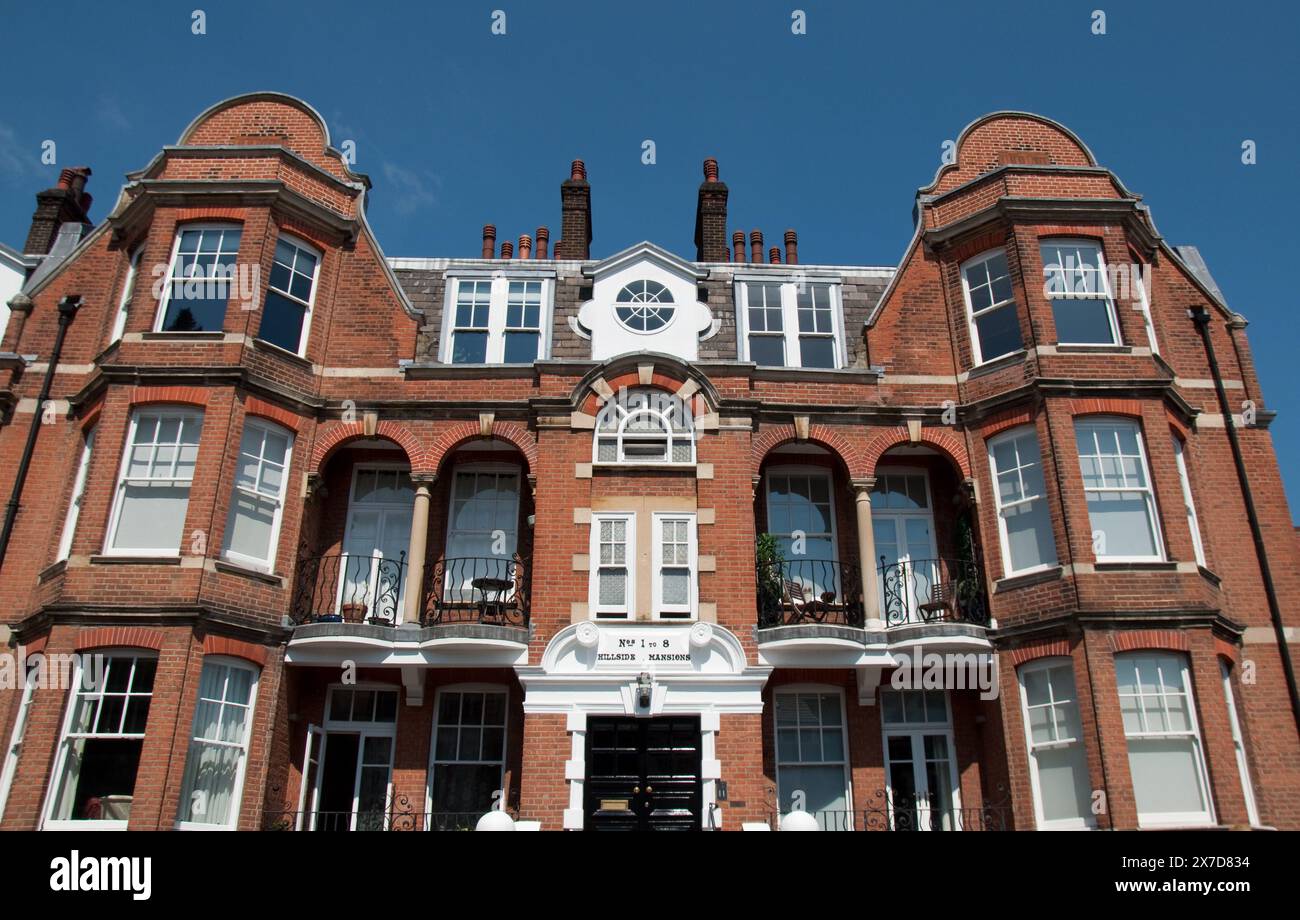 Beautiful Edwardian mansions, Jackson's Lane, Highgate, London, UK - bay windows; appartment blocks; flats; luxury accommodation Stock Photo