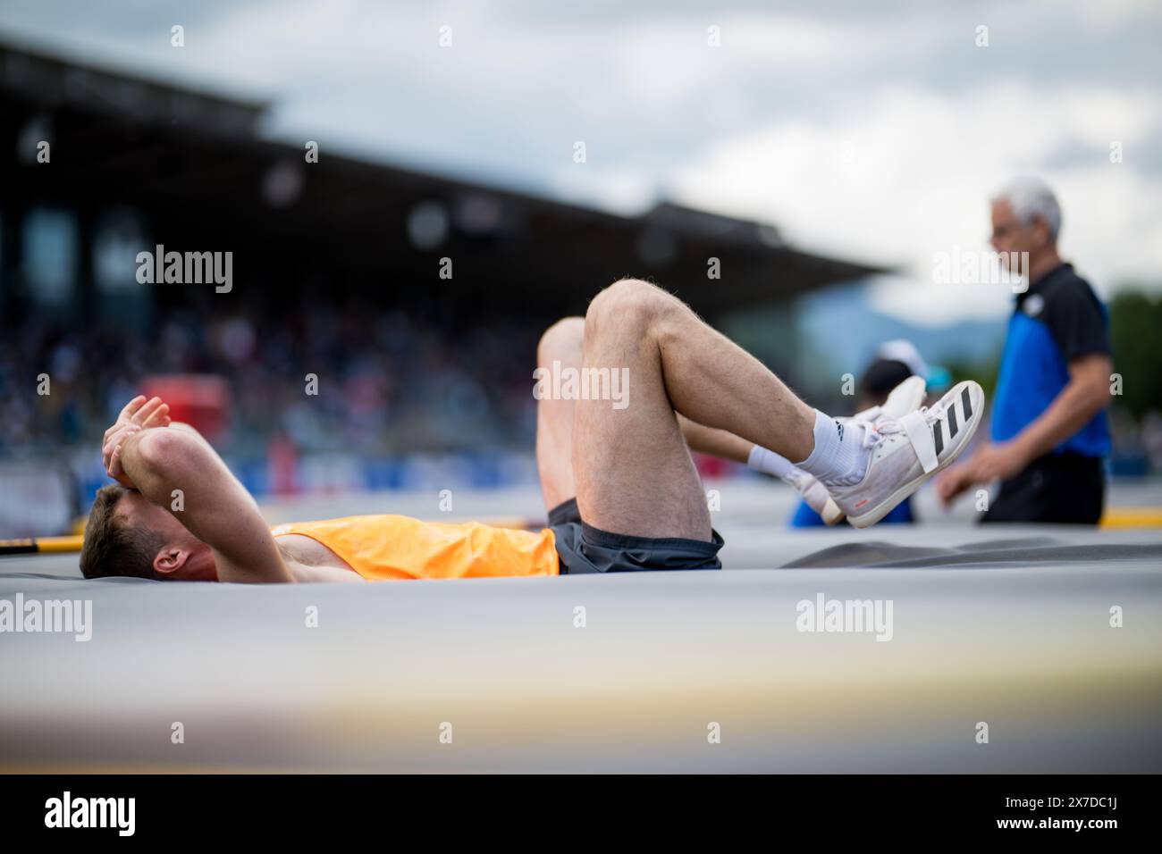 Gotzis, Austria. 19th May, 2024. Belgian Niels Pittomvils looks dejected after the men's decathlon event on the second and last day of the Hypo-Meeting, IAAF World Combined Events Challenge, in the Mosle stadium in Gotzis, Austria, Sunday 19 May 2024. BELGA PHOTO JASPER JACOBS Credit: Belga News Agency/Alamy Live News Stock Photo