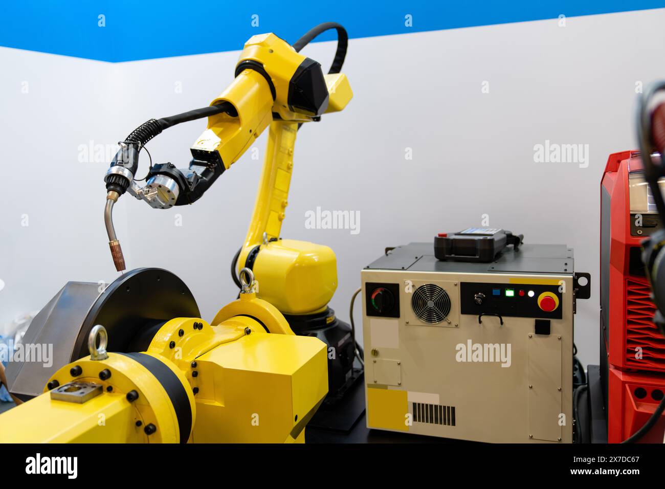 Welding robot arms on a smart factory. Stock Photo