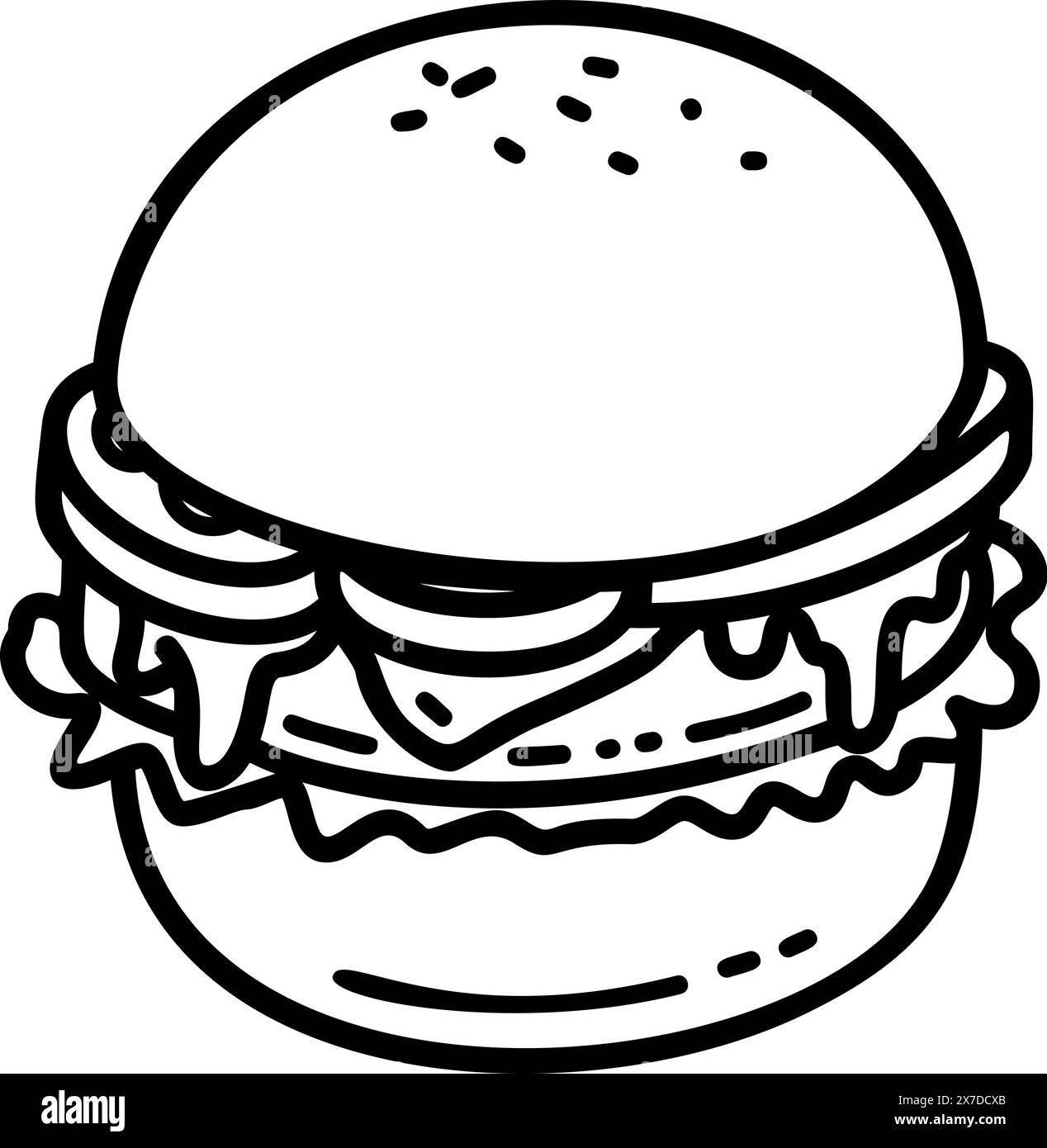 Illustration of burger in cartoon style. Design element for logo, label, badge, emblem. Vector illustration Stock Vector