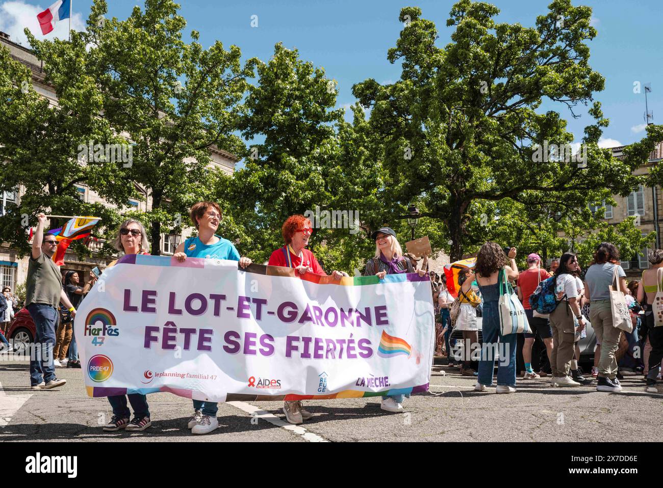 Agen, France. 19th May, 2024. The banner, Lot-et-Garonne celebrates its pride. Pride march in Lot-et-Garonne, Organised by Le Collectif Pride 47 which brings together 47 LGBTQIA Associations in Lot-et-Garonne, it implements projects to defend the rights of LGBTQIA  people, and organises events for the LGBTQIA  community. France, Agen on 18 May 2024. Photo by Patricia Huchot-Boissier/ABACAPRESS.COM Credit: Abaca Press/Alamy Live News Stock Photo