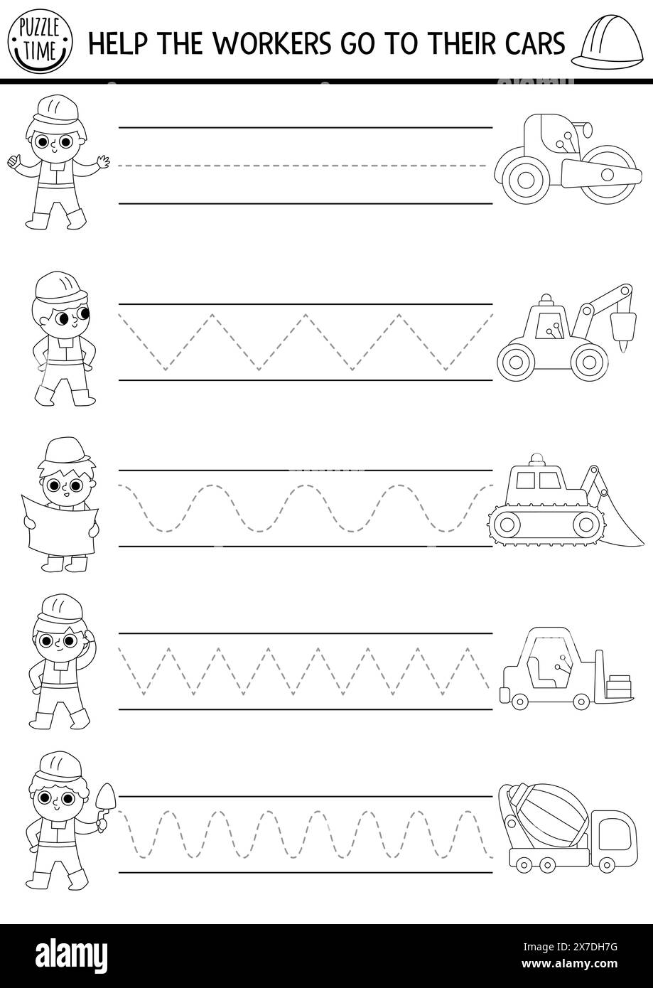 Vector construction site handwriting practice worksheet repair works