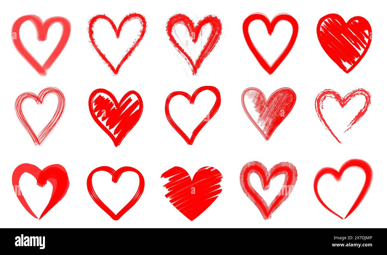 Set of different red hearts on white background Stock Photo - Alamy
