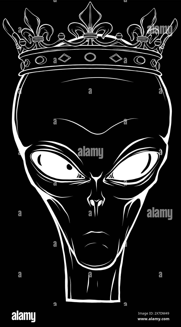 illustration of alien in white line on black background Stock Vector ...