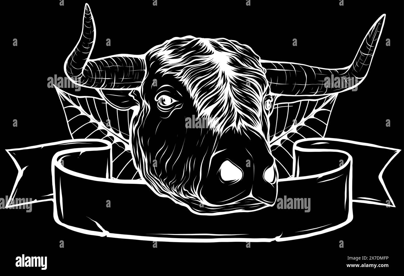 bull's head in white line on black background Stock Vector Image & Art ...