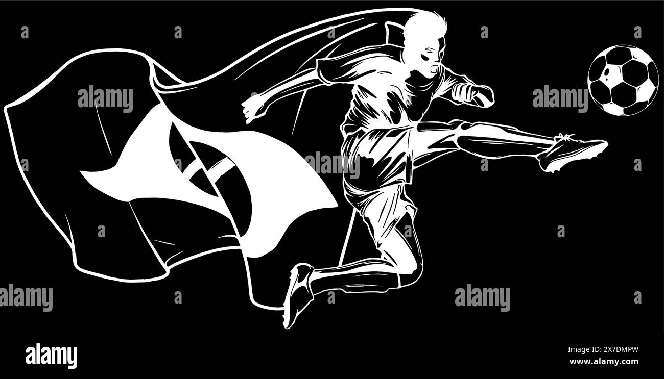 Soccer player in white line on black backgroundvector Stock Vector