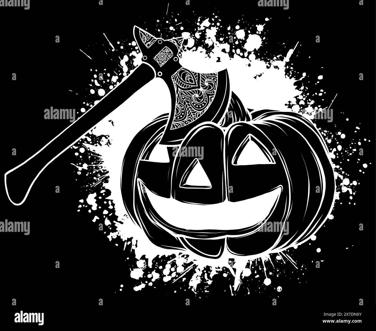 Halloween pumpkin in white line on black background Stock Vector Image ...
