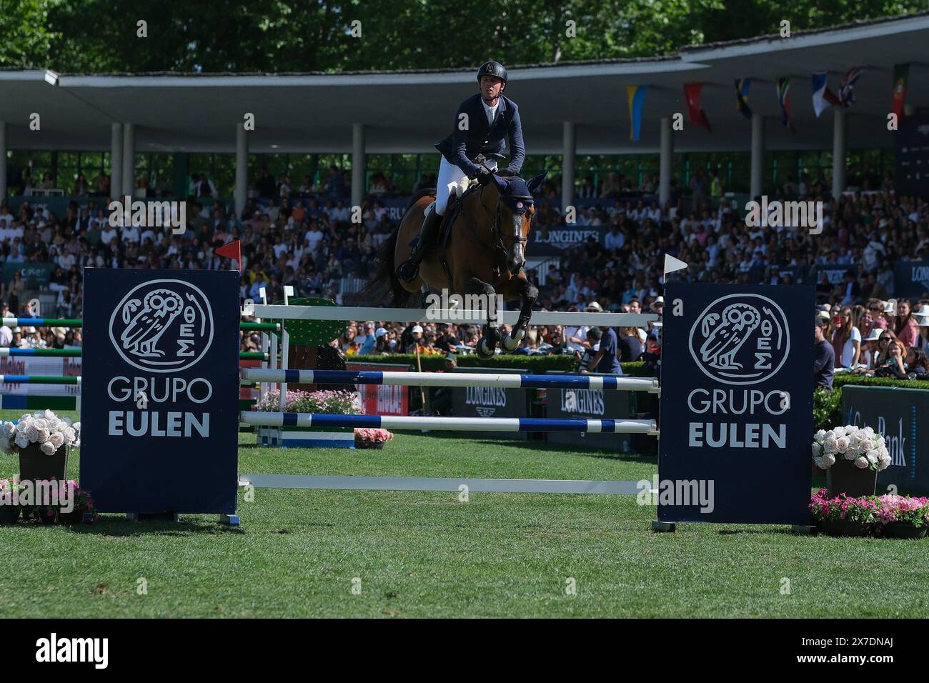 A rider in action during the Longines Global Champions Tour Madrid at Club de Campo Villa de Madrid on May 19, 2024, in Madrid, Spain. Stock Photo