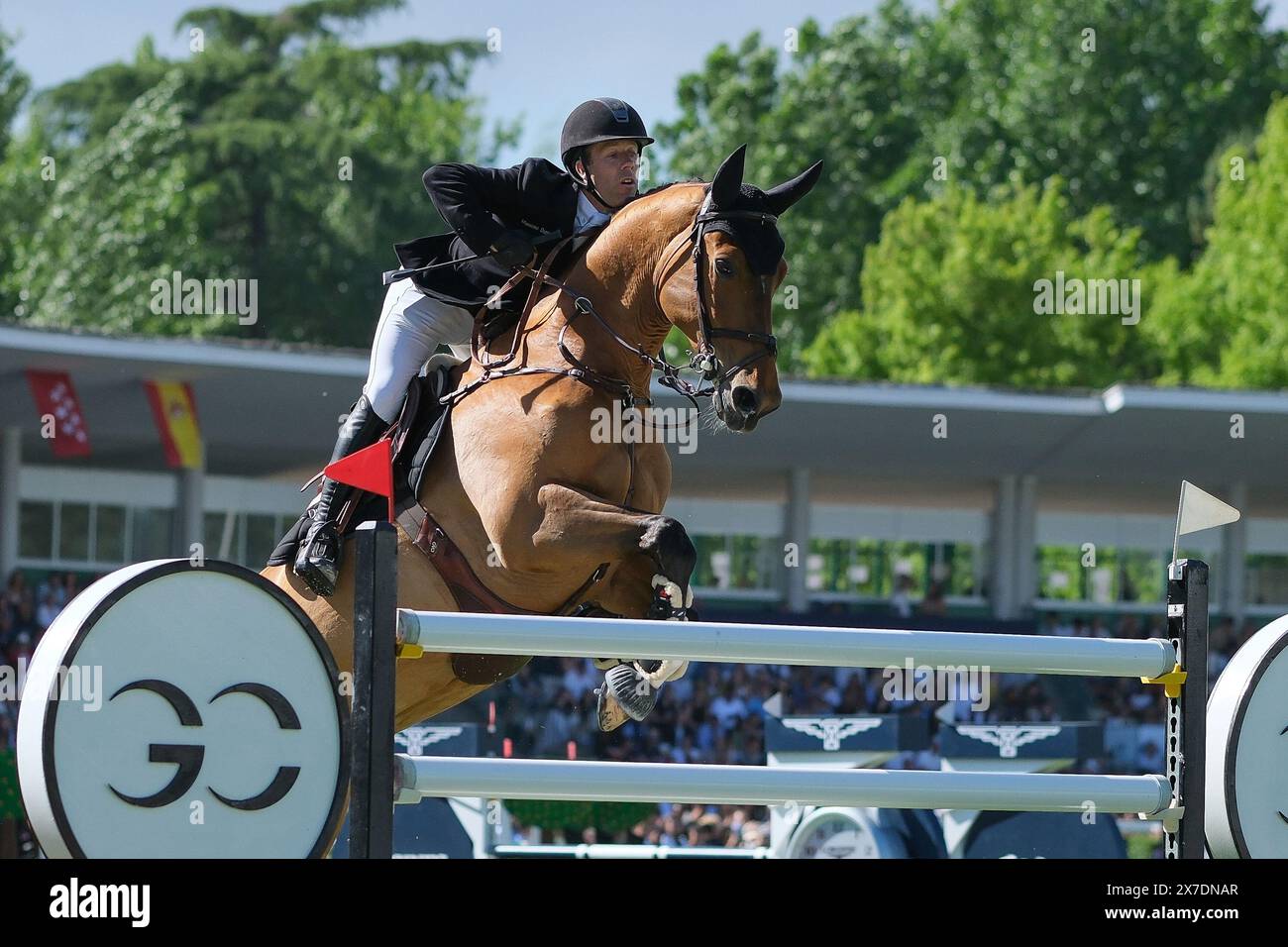 A rider in action during the Longines Global Champions Tour Madrid at Club de Campo Villa de Madrid on May 19, 2024, in Madrid, Spain. Stock Photo