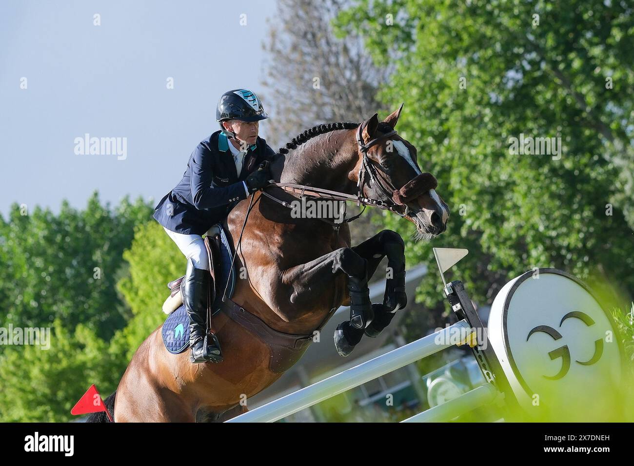 A rider in action during the Longines Global Champions Tour Madrid at Club de Campo Villa de Madrid on May 19, 2024, in Madrid, Spain. Stock Photo