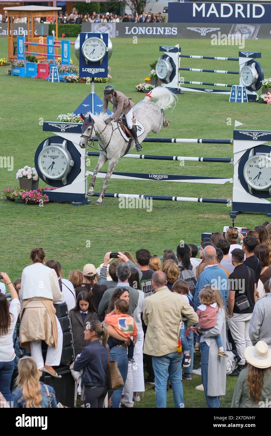 A rider in action during the Longines Global Champions Tour Madrid at Club de Campo Villa de Madrid on May 19, 2024, in Madrid, Spain. Stock Photo