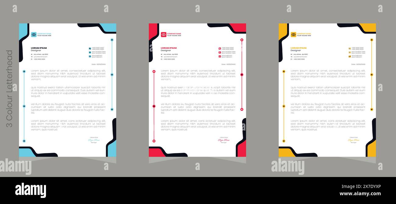 corporate modern letterhead design template with yellow, blue, green ...