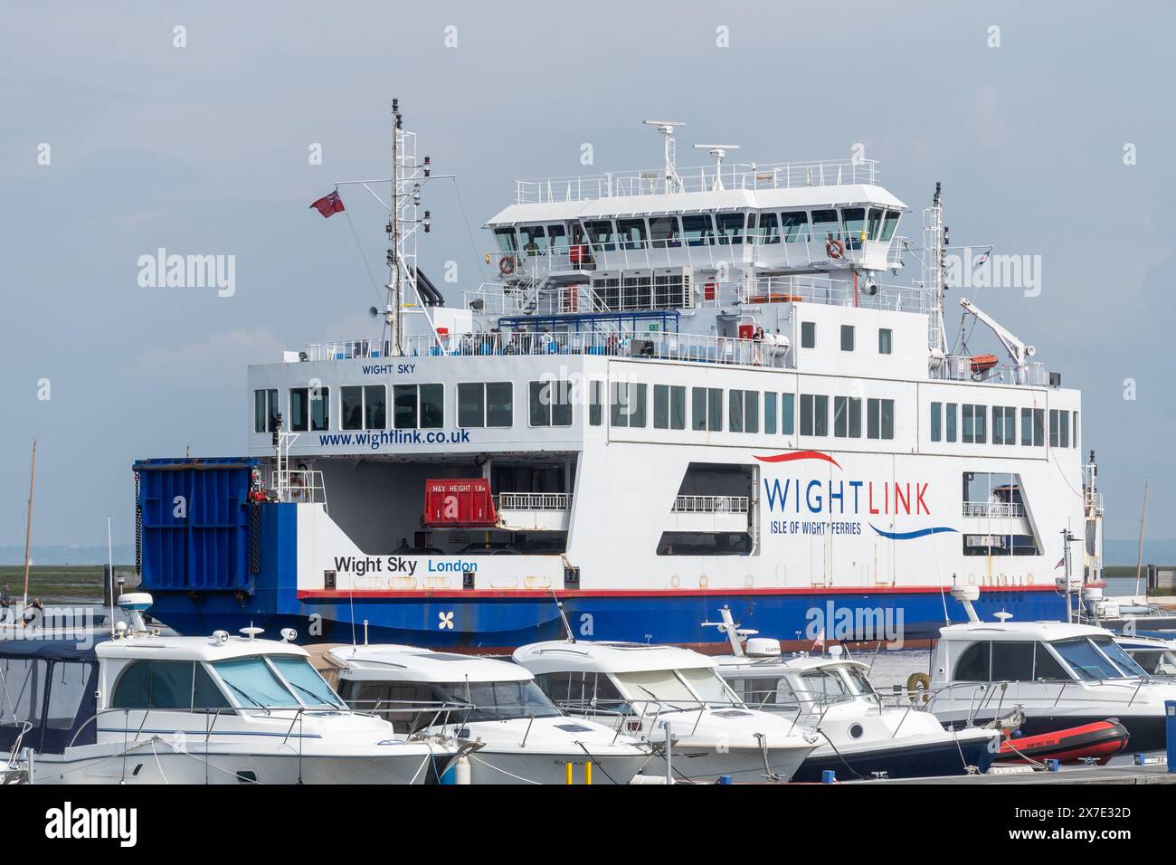 WightLink car ferry coming in to Lymington Ferry Terminus, Hampshire, England, UK. The ferry transports cars and passengers to and from Yarmouth, IOW. Stock Photo