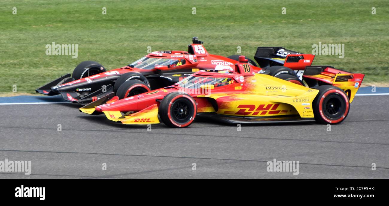 IndyCar driver Alex Palou competing in the Indianapolis Grand Prix in Chip Ganassi Racing's No. 10 car alongside Christian Lundgaard. Stock Photo