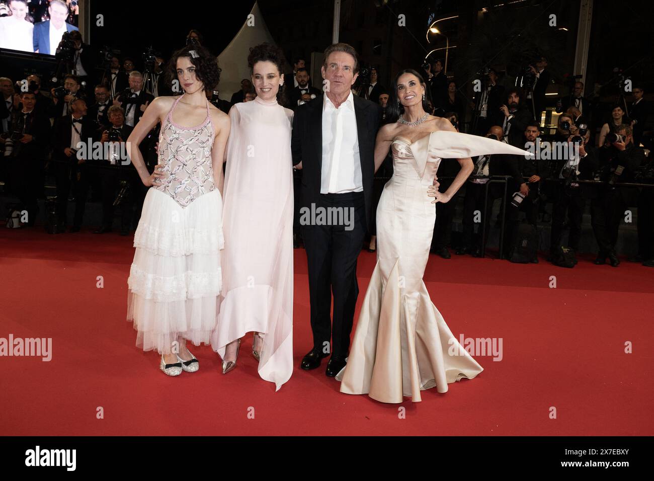 Margaret Qualley, Coralie Fargeat, Dennis Quaid and Demi Moore attend