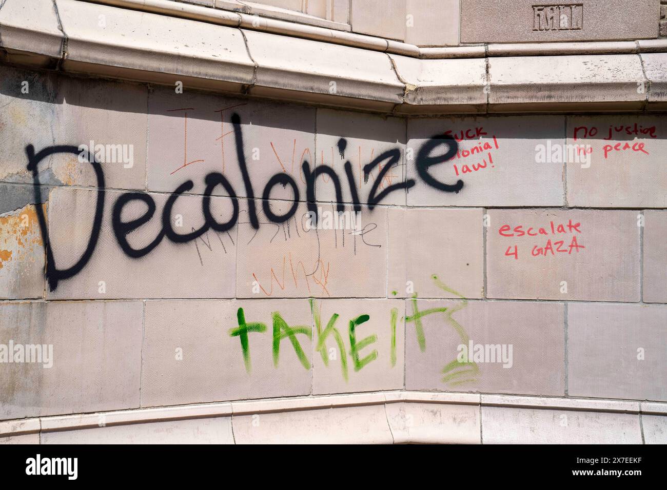 Seattle, USA. May 19, 2024, Seattle, Washington, USA Graffiti reads